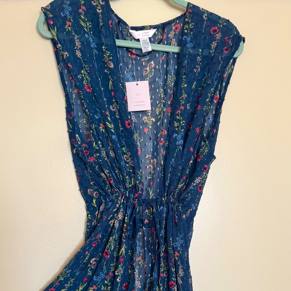 Lauren Conrad Blue Ditsy Floral Mesh Kimono Duster NWT